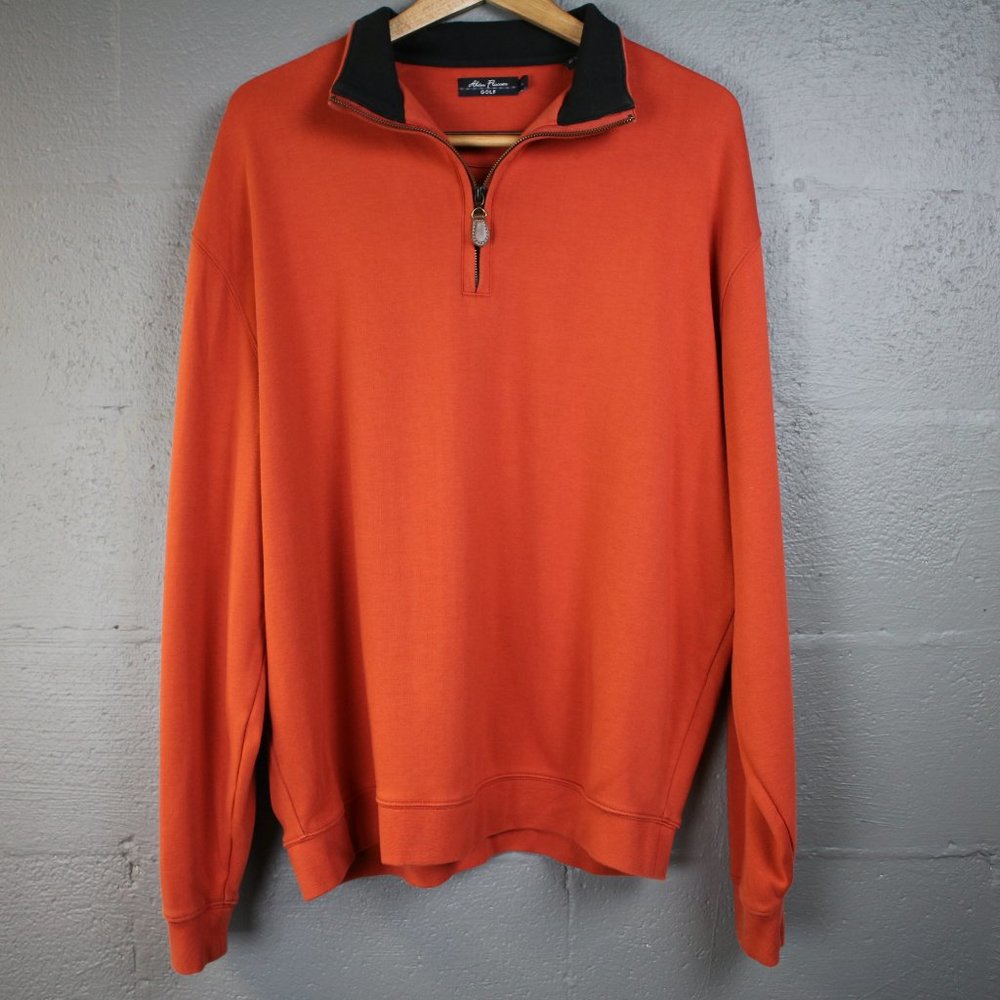 Alan Flusser Golf XL Pullover Sweatshirt Long Sleeves Zip Up Orange